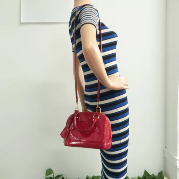 100% Authentic Louis Vuitton Alma BB Red Monogram Patent Leather Satchel - Picture 12 of 12